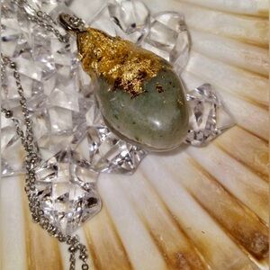 Genuine Green Aventurine Pendant Encrusted with Gold, GORGEOUS!